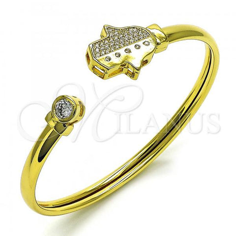 Oro Laminado Individual Bangle, Gold Filled Style Hand of God Design, with White Micro Pave and White Cubic Zirconia, Polished, Golden Finish, 07.381.0017
