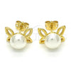 Oro Laminado Stud Earring, Gold Filled Style Butterfly and Ball Design, with Ivory Pearl, Polished, Golden Finish, 02.342.0053