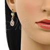 Oro Laminado Dangle Earring, Gold Filled Style with Rose and White Crystal, Polished, Golden Finish, 02.122.0115.2