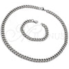 Stainless Steel Necklace and Bracelet, Miami Cuban Design, Polished,, 06.278.0002