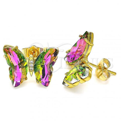 Oro Laminado Stud Earring, Gold Filled Style Butterfly Design, with Vitrail Medium Crystal and White Micro Pave, Polished, Golden Finish, 02.341.0055.1