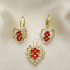 Oro Laminado Earring and Pendant Adult Set, Gold Filled Style Heart Design, with Cubic Zirconia, Golden Finish, 5.056.012