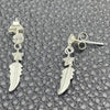 Sterling Silver Long Earring, Leaf Design, with White Cubic Zirconia, Polished, Silver Finish, 02.401.0056