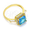 Oro Laminado Multi Stone Ring, Gold Filled Style with Blue Topaz and White Cubic Zirconia, Polished, Golden Finish, 01.210.0129.2.09