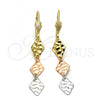 Oro Laminado Long Earring, Gold Filled Style Diamond Cutting Finish, Tricolor, 02.63.2175
