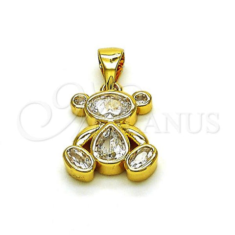 Oro Laminado Fancy Pendant, Gold Filled Style Teddy Bear Design, with White Cubic Zirconia, Polished, Golden Finish, 05.342.0179