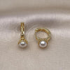 Oro Laminado Huggie Hoop, Gold Filled Style Ball Design, with Ivory Pearl, Polished, Golden Finish, 02.213.0641.14