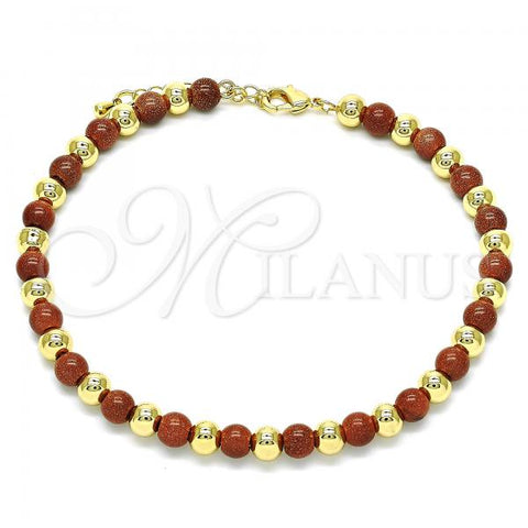 Oro Laminado Fancy Anklet, Gold Filled Style Ball Design, Polished, Golden Finish, 03.63.2228.3.10