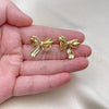 Oro Laminado Stud Earring, Gold Filled Style Bow Design, Polished, Golden Finish, 02.341.0206