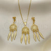 Oro Laminado Earring and Pendant Adult Set, Gold Filled Style Flower Design, Polished, Golden Finish, 10.02.0008