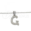 Stainless Steel Pendant Necklace, Initials and Rolo Design, with White Crystal, Polished, Steel Finish, 04.238.0006.1.18