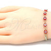 Oro Laminado Fancy Bracelet, Gold Filled Style Evil Eye Design, Red Resin Finish, Golden Finish, 03.63.2087.1.08