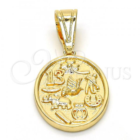 Oro Laminado Fancy Pendant, Gold Filled Style Owl and Elephant Design, Polished, Golden Finish, 05.120.0072