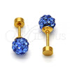 Stainless Steel Stud Earring, Ball Design, with Bermuda Blue Crystal, Polished, Golden Finish, 02.271.0010.7