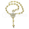Oro Laminado Bracelet Rosary, Gold Filled Style San Benito and Cross Design, Polished, Golden Finish, 09.213.0022.08