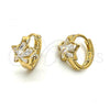 Oro Laminado Huggie Hoop, Gold Filled Style Star Design, with White Cubic Zirconia, Polished, Golden Finish, 5.130.021