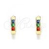 Oro Laminado Huggie Hoop, Gold Filled Style with Multicolor Cubic Zirconia, Polished, Golden Finish, 02.210.0644.5.12