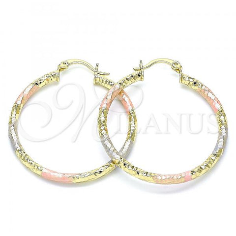 Oro Laminado Medium Hoop, Gold Filled Style Diamond Cutting Finish, Tricolor, 02.213.0255.40
