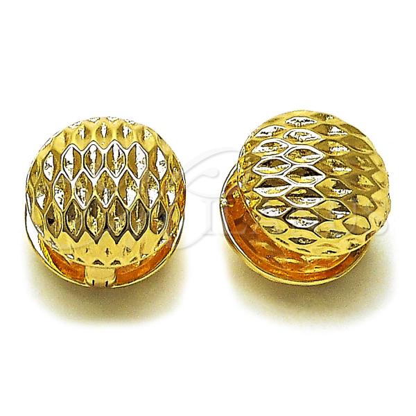 Oro Laminado Huggie Hoop, Gold Filled Style Ball Design, Diamond Cutting Finish, Golden Finish, 02.195.0358.15