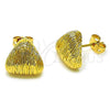 Oro Laminado Stud Earring, Gold Filled Style Chunky Design, Diamond Cutting Finish, Golden Finish, 02.342.0346