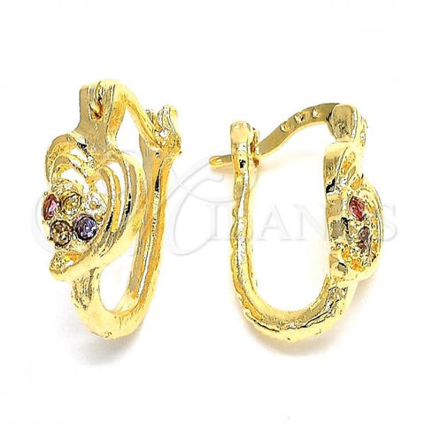 Oro Laminado Small Hoop, Gold Filled Style Heart Design, with Multicolor Crystal, Polished, Golden Finish, 02.164.0027.1