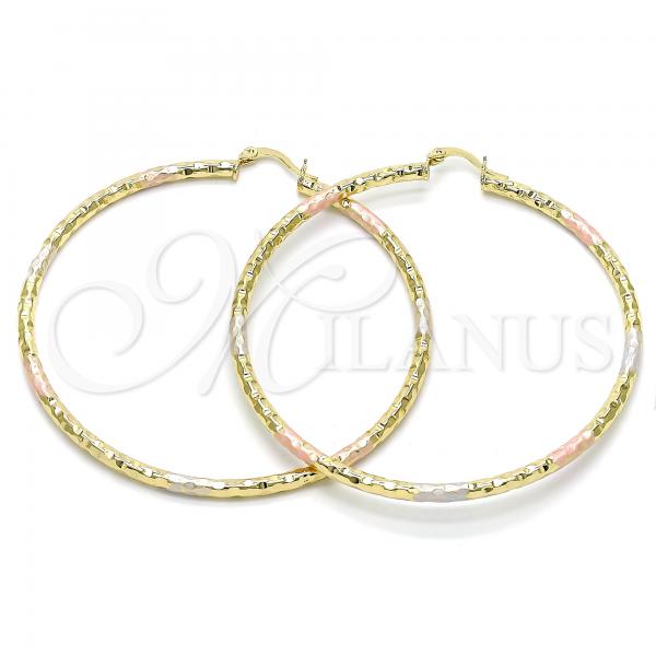Oro Laminado Extra Large Hoop, Gold Filled Style Diamond Cutting Finish, Tricolor, 02.213.0150.1.70