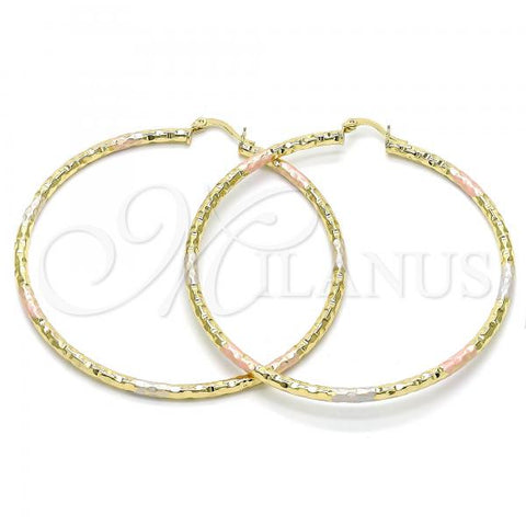 Oro Laminado Extra Large Hoop, Gold Filled Style Diamond Cutting Finish, Tricolor, 02.213.0150.1.70