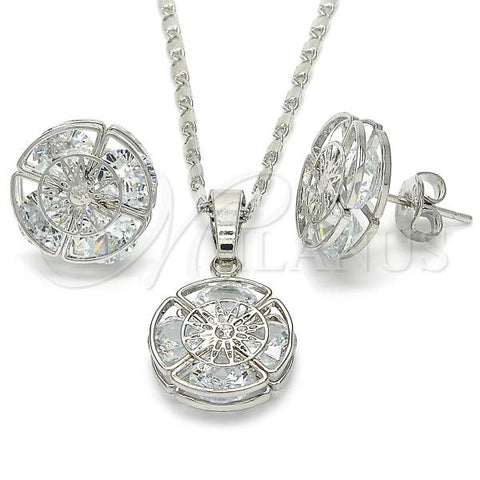 Rhodium Plated Earring and Pendant Adult Set, with White Cubic Zirconia, Polished, Rhodium Finish, 10.106.0007.1