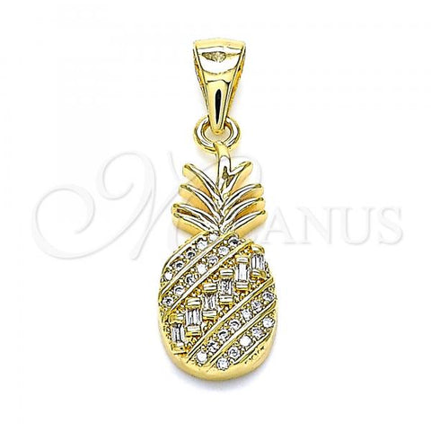 Oro Laminado Fancy Pendant, Gold Filled Style Pineapple Design, with White Micro Pave and White Cubic Zirconia, Polished, Golden Finish, 05.342.0005