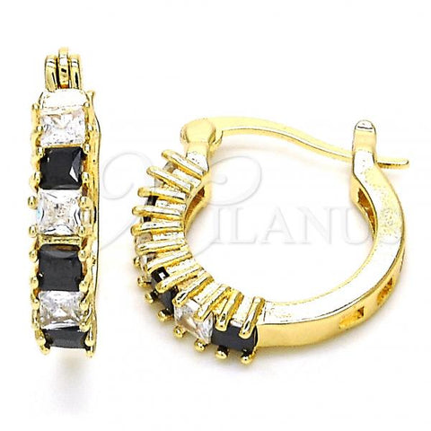 Oro Laminado Small Hoop, Gold Filled Style with Black and White Cubic Zirconia, Polished, Golden Finish, 02.210.0280.3.15