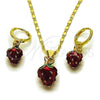 Oro Laminado Earring and Pendant Adult Set, Gold Filled Style Strawberry Design, Red Enamel Finish, Golden Finish, 10.284.0051