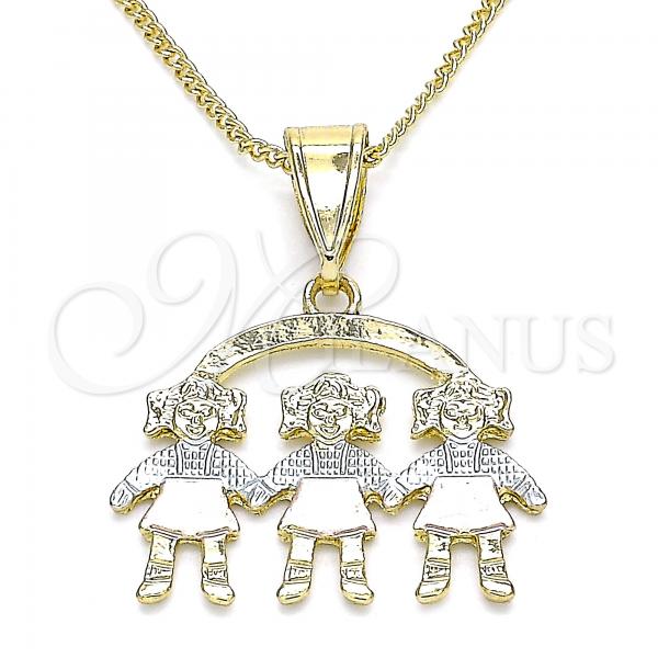 Oro Laminado Pendant Necklace, Gold Filled Style Little Girl Design, Polished, Tricolor, 04.351.0008.1.20