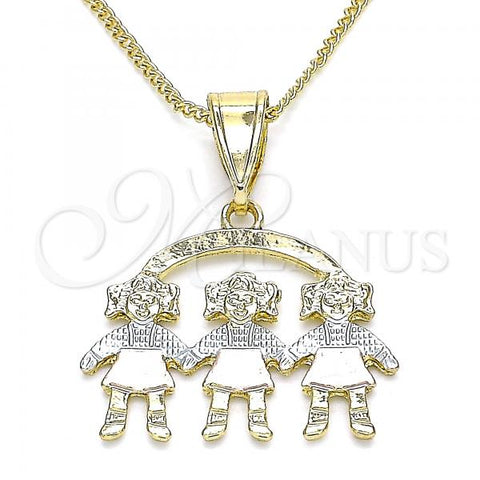 Oro Laminado Pendant Necklace, Gold Filled Style Little Girl Design, Polished, Tricolor, 04.351.0008.1.20