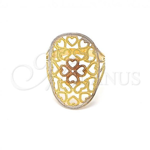 Oro Laminado Elegant Ring, Gold Filled Style Heart and Love Design, Polished, Tricolor, 01.32.0034.09 (Size 9)