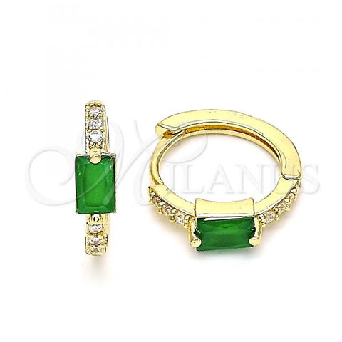 Oro Laminado Huggie Hoop, Gold Filled Style with Green Cubic Zirconia and White Micro Pave, Polished, Golden Finish, 02.210.0483.2.15