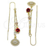 Oro Laminado Threader Earring, Gold Filled Style Evil Eye and Flower Design, with White Micro Pave, Polished, Tricolor, 02.253.0015