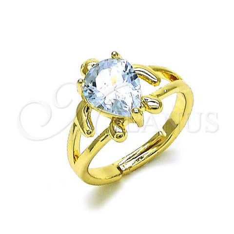 Oro Laminado Multi Stone Ring, Gold Filled Style Turtle Design, with White Cubic Zirconia, Polished, Golden Finish, 01.196.0003