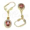 Oro Laminado Long Earring, Gold Filled Style with Garnet and White Cubic Zirconia, Polished, Golden Finish, 02.387.0045.2