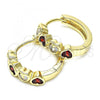 Oro Laminado Huggie Hoop, Gold Filled Style Heart Design, with Garnet and White Cubic Zirconia, Polished, Golden Finish, 02.237.0029.2.15