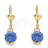 Oro Laminado Leverback Earring, Gold Filled Style with Light Sapphire Crystal, Polished, Golden Finish, 02.122.0112.2