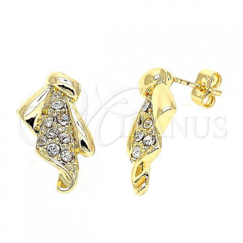 Oro Laminado Stud Earring, Gold Filled Style Bird Design, with White Crystal, Polished, Golden Finish, 02.59.0040