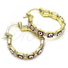 Oro Laminado Small Hoop, Gold Filled Style Evil Eye Design, with White Crystal, Red Enamel Finish, Golden Finish, 02.213.0365.25