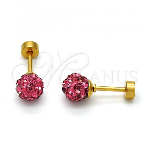 Stainless Steel Stud Earring, Ball Design, with Ruby Crystal, Polished, Golden Finish, 02.271.0010.1