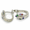 Sterling Silver Huggie Hoop, Teardrop Design, with Multicolor Cubic Zirconia, Polished, Rhodium Finish, 02.332.0054.12