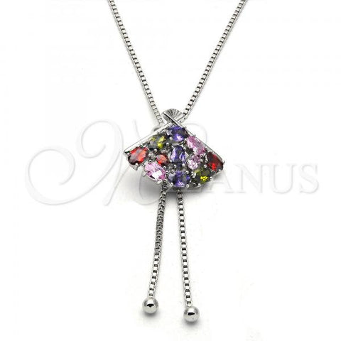 Rhodium Plated Pendant Necklace, with Multicolor Cubic Zirconia, Polished, Rhodium Finish, 04.313.0002.1.40