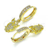 Oro Laminado Huggie Hoop, Gold Filled Style Owl Design, with White Micro Pave, Polished, Golden Finish, 02.368.0007.15