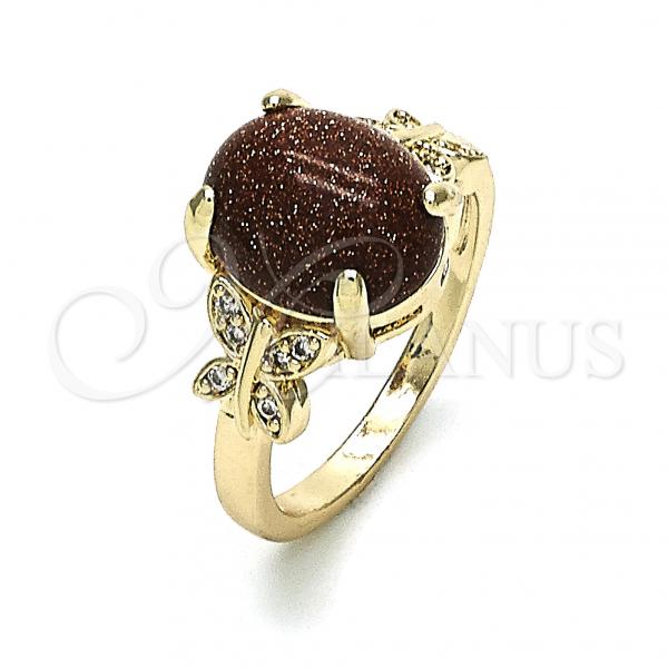 Oro Laminado Multi Stone Ring, Gold Filled Style Butterfly Design, with Brown  and White Micro Pave, Polished, Golden Finish, 01.284.0067.09