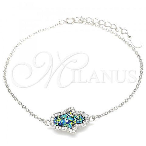 Sterling Silver Fancy Bracelet, Hand of God Design, with White Cubic Zirconia, Polished, Rhodium Finish, 03.336.0066.07