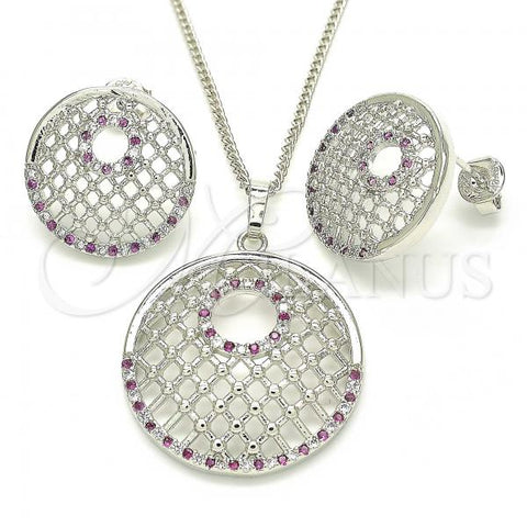 Oro Laminado Earring and Pendant Adult Set, Gold Filled Style with Ruby and White Cubic Zirconia, Polished, Rhodium Finish, 10.233.0037.6
