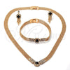 Oro Laminado Necklace, Bracelet and Earring, Gold Filled Style with Cubic Zirconia, Golden Finish, 5.012.002
